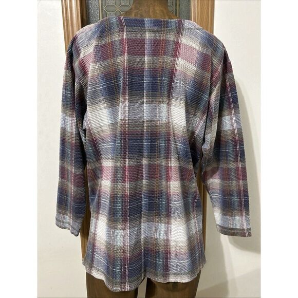 DWSF Plaid Sweater Women’s Medium Waffle Textured Muted Colors - Picture 3 of 7